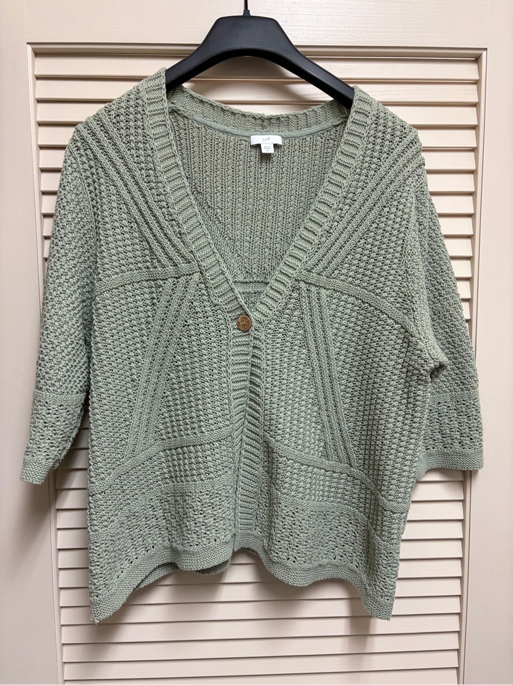 J. Jill XL Sage Green Knit Cardigan Sweater Open Front Boho Cottagecore Outdoor